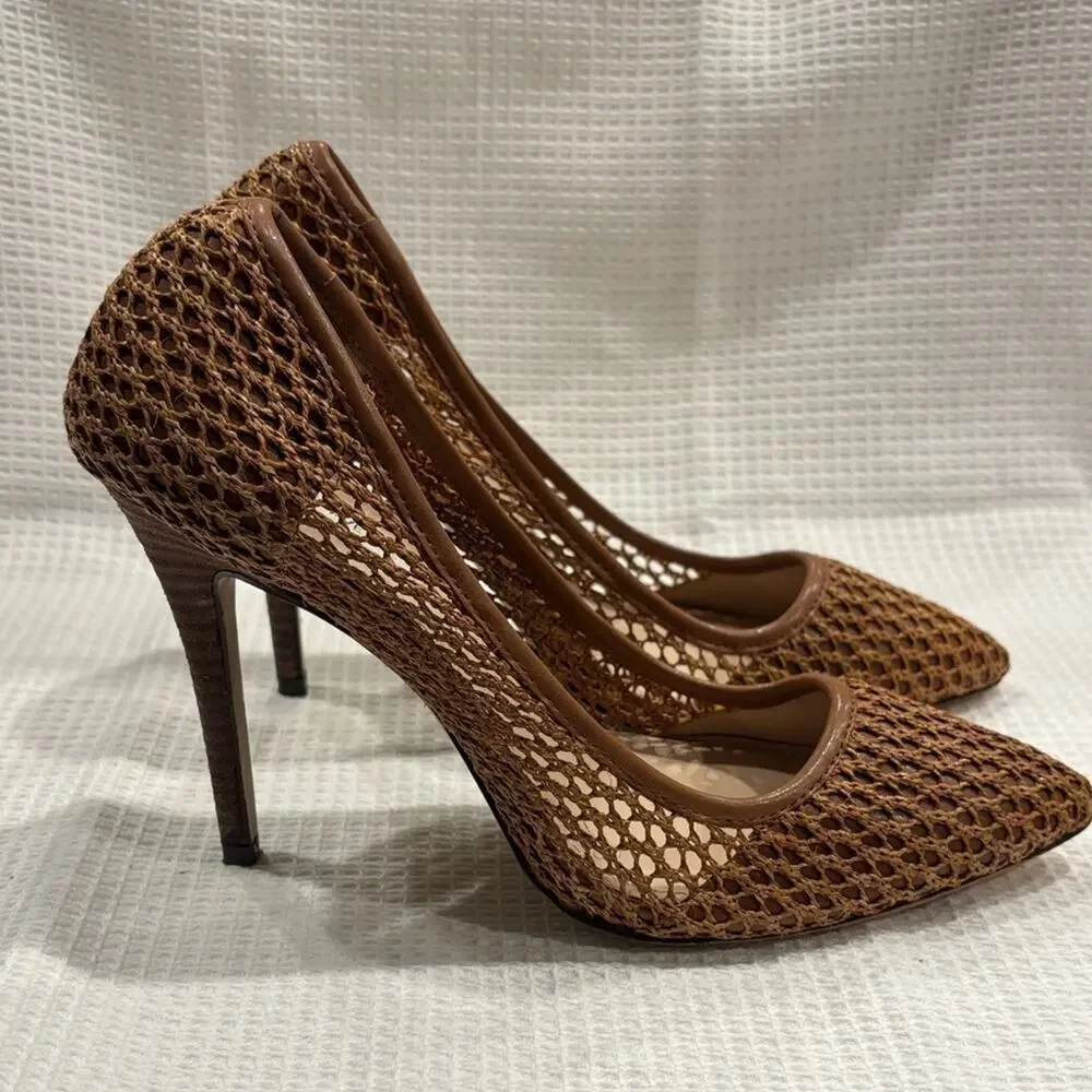 Saks Fifth Avenue Phrase Brown Mesh Women's Heels Shoes Office Workwear Size 9.5
